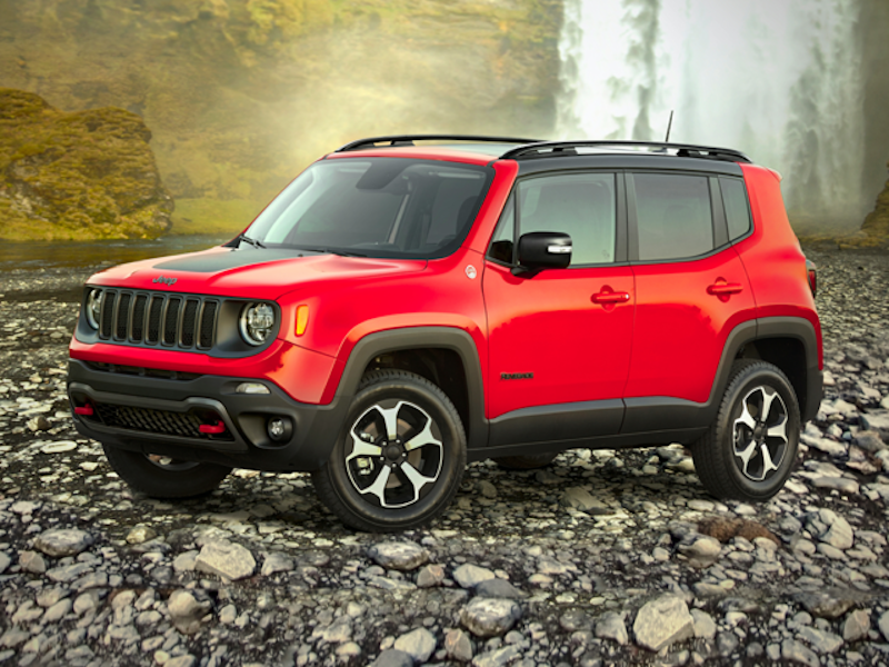A 2023 Jeep Renegade on some rocks