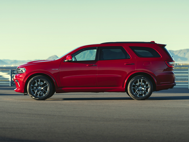 A broad side shot of the Dodge Durango driving